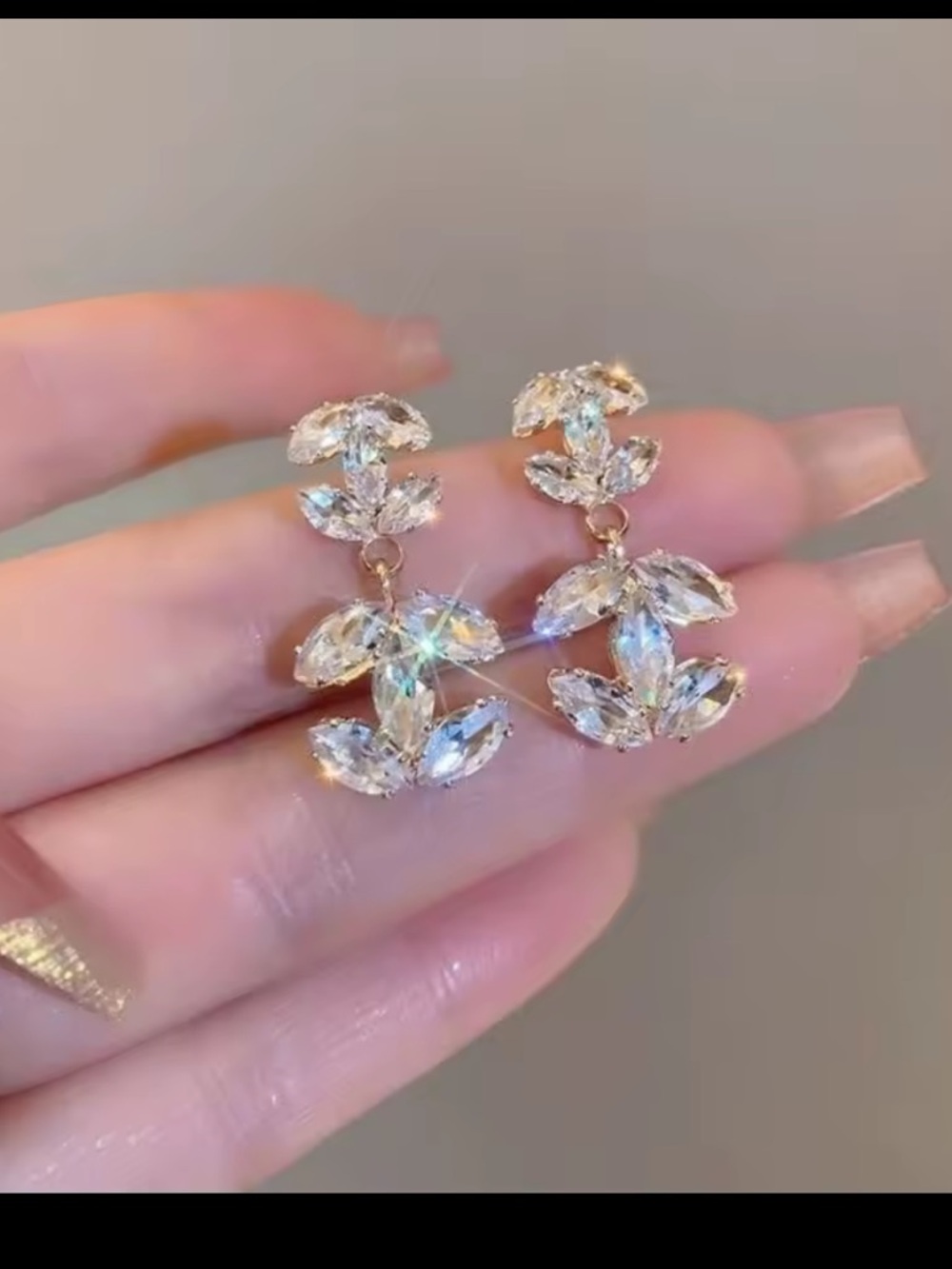 Gold & Crystal double C fashion drop earrings - Picture 3 of 5